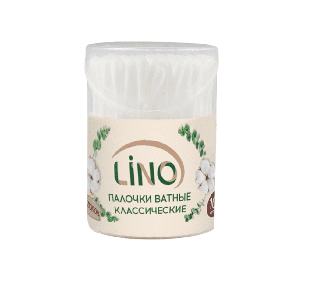 Ватные палочки ХЛОПКОВЫЕ LINO 100 шт в пластиковой коробке “моноблок”