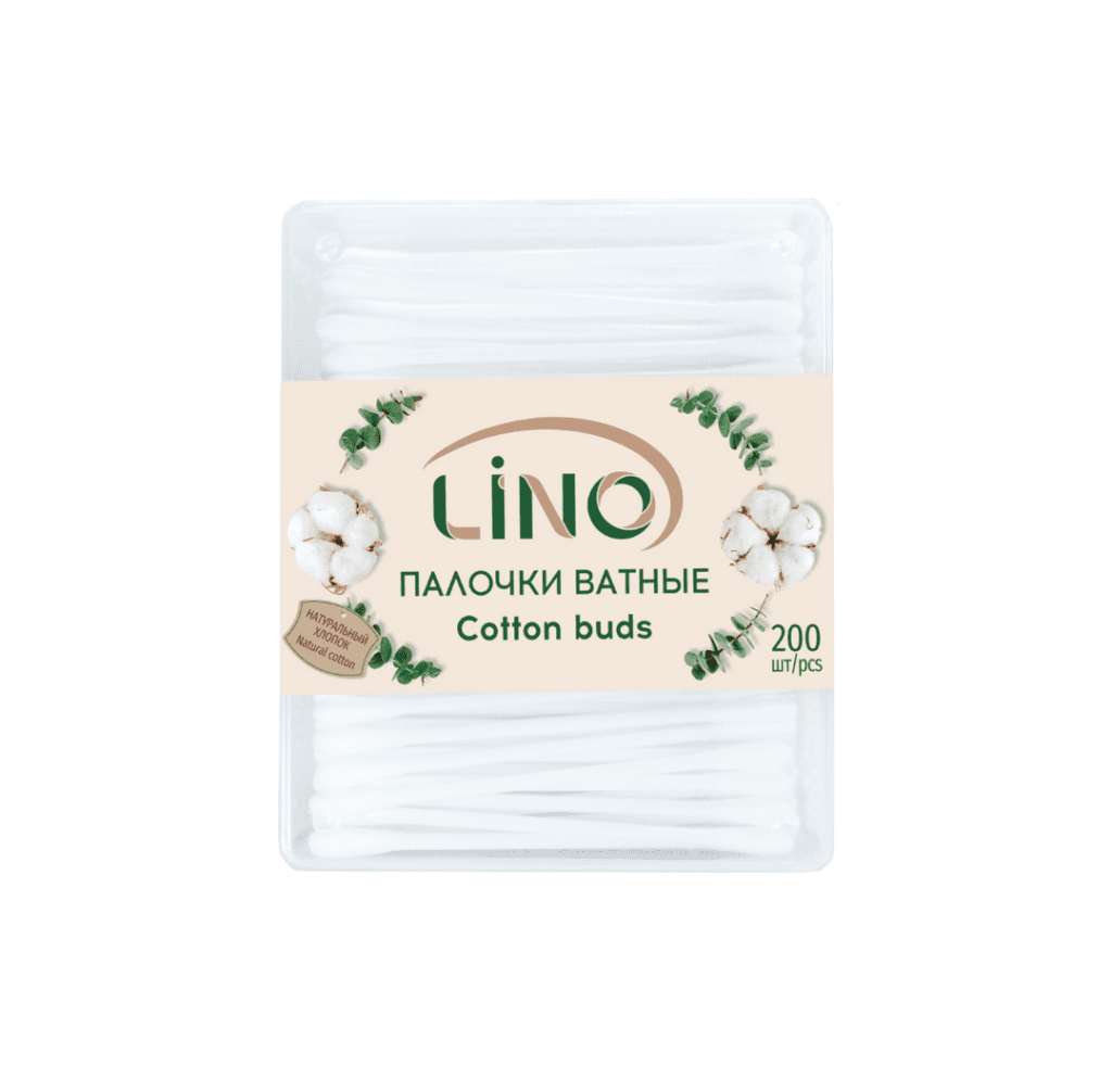 Ватные палочки ХЛОПКОВЫЕ LINO 200 шт в пластиковой коробке